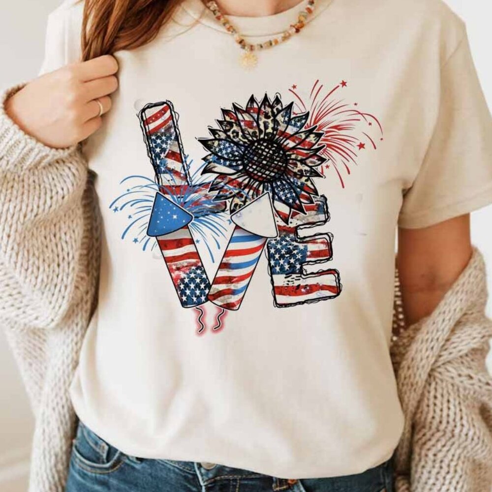 America 4th of July Shirt, American Flag Heart 4th Of July TShirt